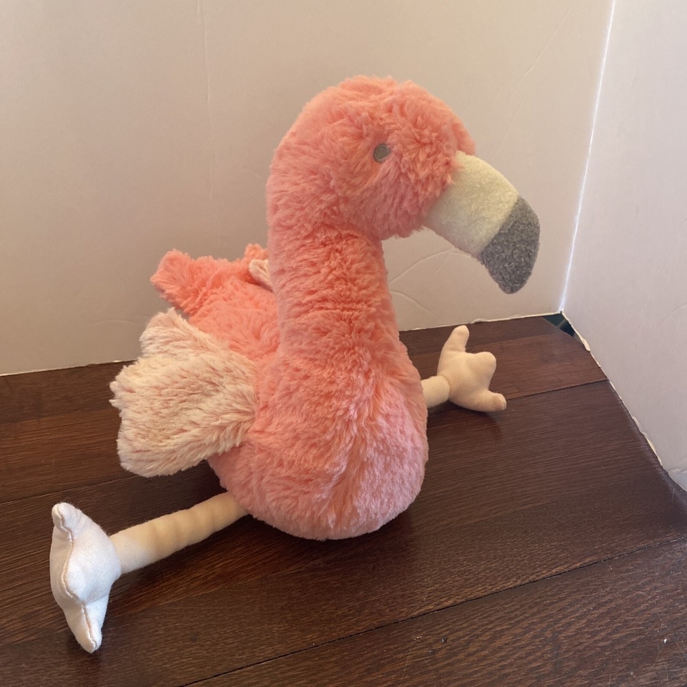 Flamingo Pink Fuzzy Bird Stuffed Animal Toy 14" Gray Beak Stitched Eyes